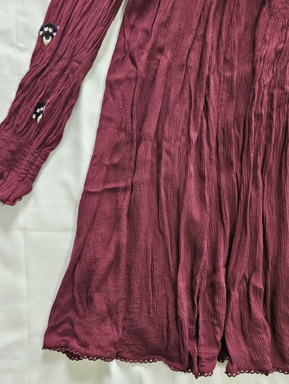 Free People Womens S Plum Burgundy Floral Embroidered V Back Babydoll Dress - Picture 2 of 12